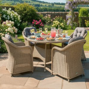 sicilia rattan 4 seat dining set in sandy oak