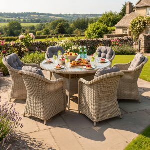 sicilia rattan 6 seat dining set in sandy oak