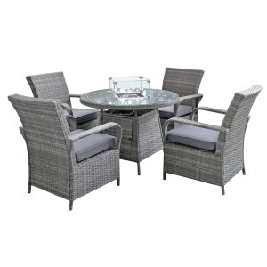 Windsor Rattan 4 Seat Firepit Dining Set in Mixed Grey
