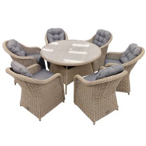 Sicilia Rattan 6 Seat Dining Set in Sandy Oak with 120cm Table