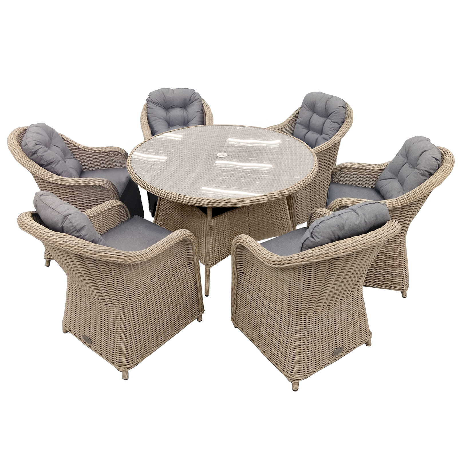 Sicilia Rattan 6 Seat Dining Set in Sandy Oak with 120cm Table