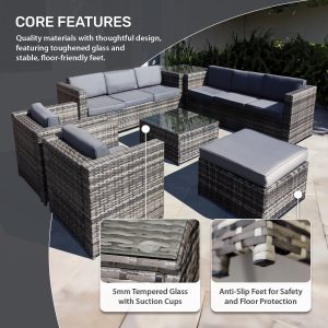 Malta Rattan 9 Seat U-Shape Set in Grey Walnut
