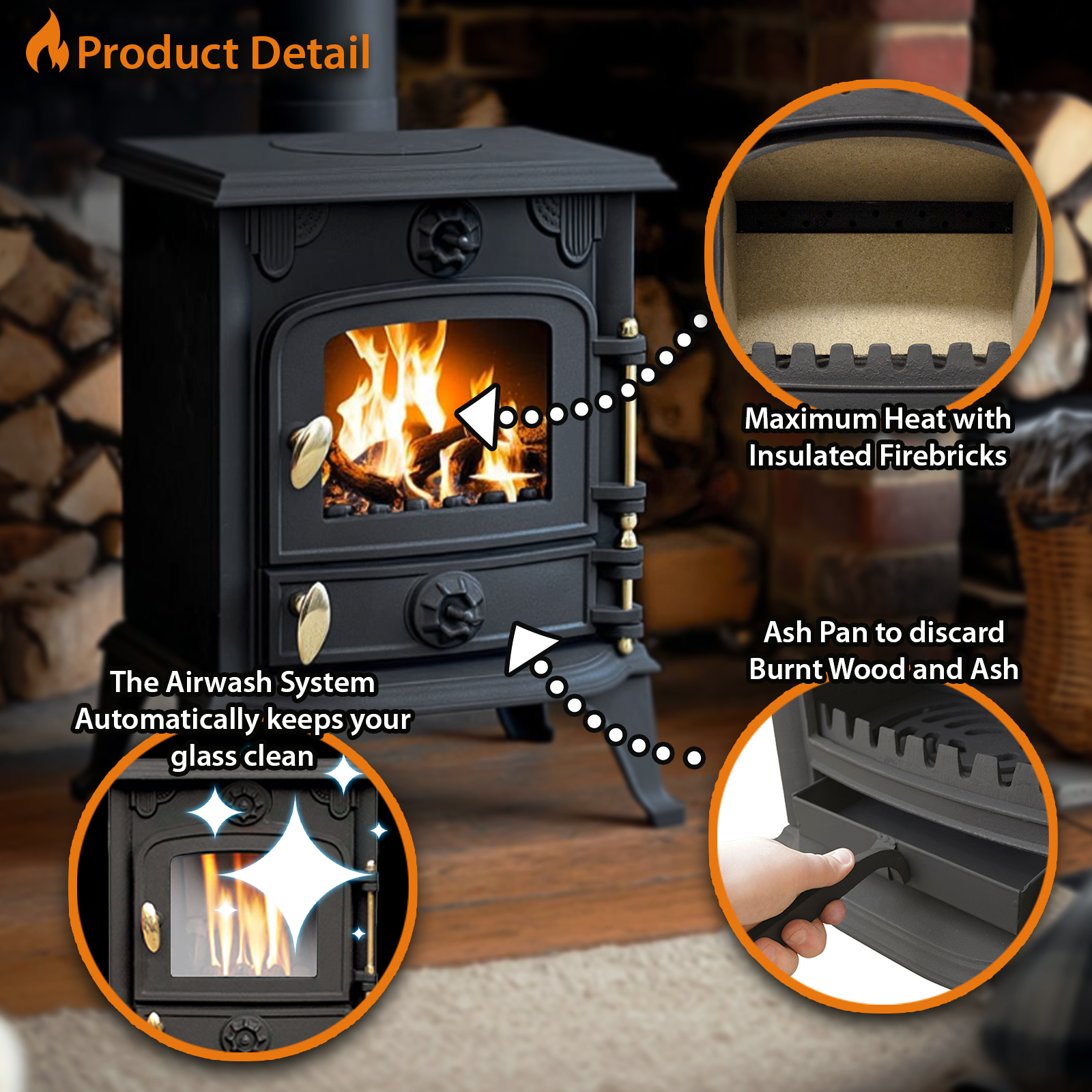 5kw cast iron multifuel stove + firewood starter kit