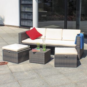 rattan firepit table in dove grey