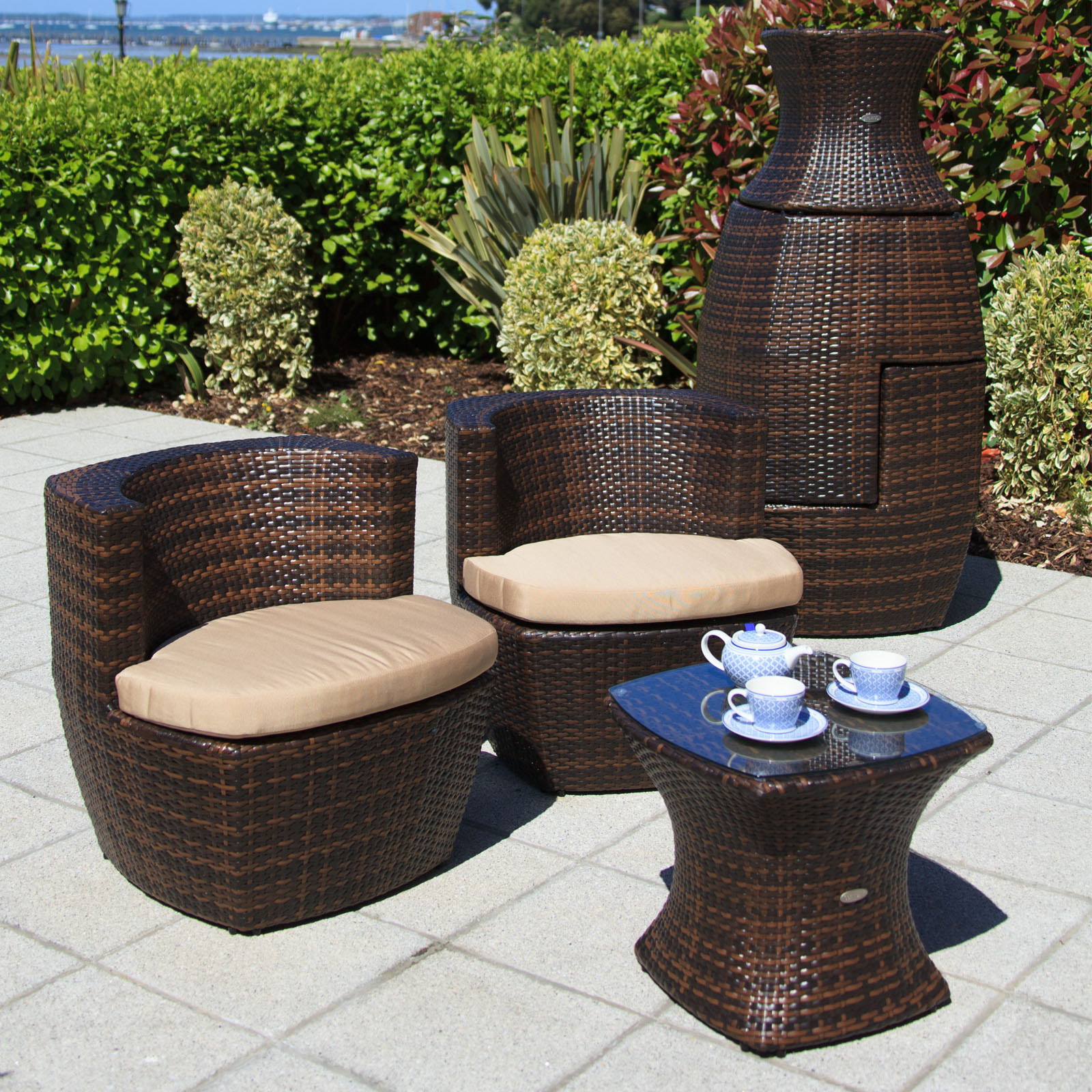 aruba rattan 9 seat firepit table set in dove grey