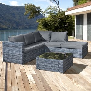 aruba rattan 5 seat corner set in ocean grey