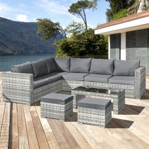 aruba rattan 8 seat corner set in dove grey