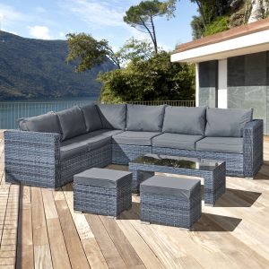 aruba rattan 8 seat corner set in ocean grey