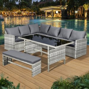 fiji rattan 8 seat corner dining set in dove grey