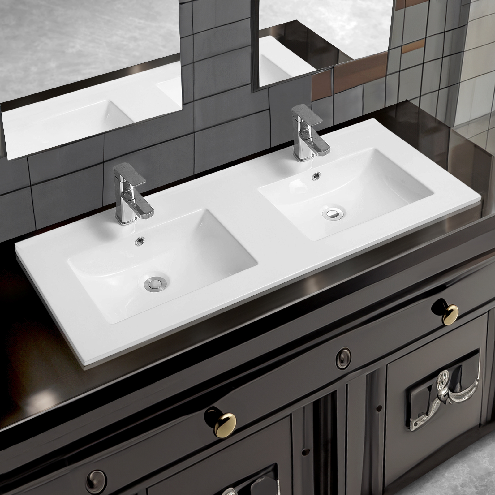 4001a ceramic 121cm thin edge double inset basin with scooped bowl