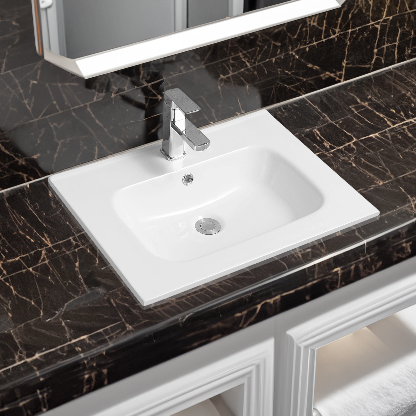 4010 ceramic 61cm thin edge inset basin with oval bowl