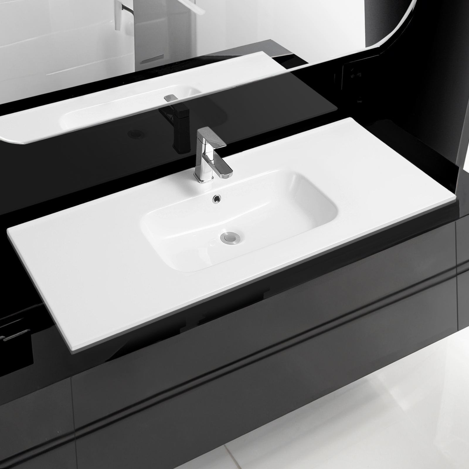 4001a ceramic 91cm thin edge inset basin with scooped bowl