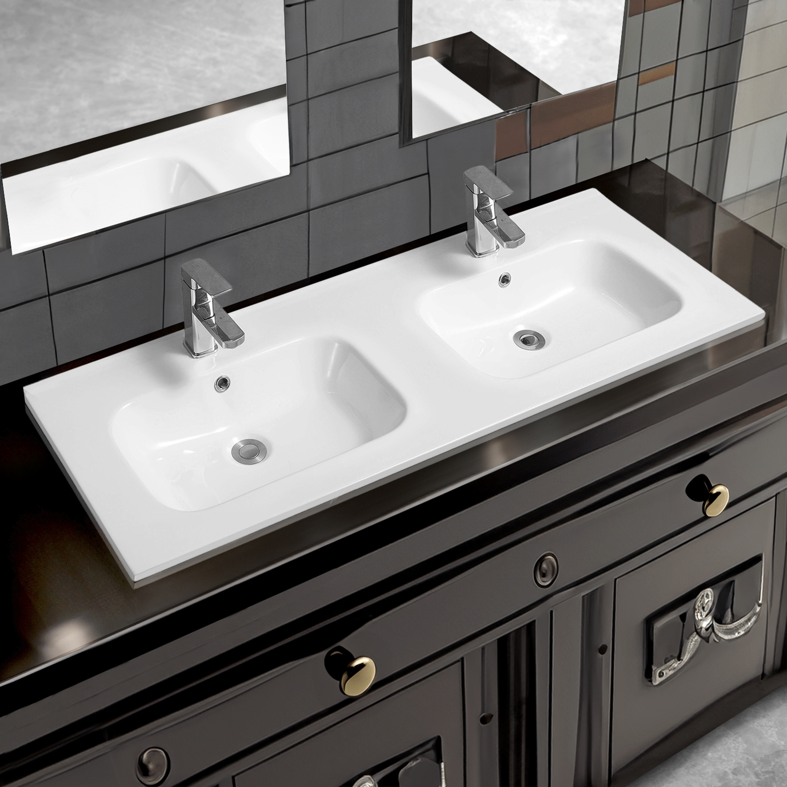 4010 ceramic 121cm thin edge double inset basin with oval bowl