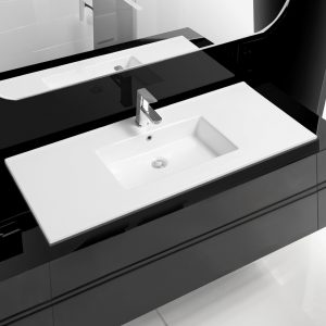 4001a ceramic 121cm thin edge double inset basin with scooped bowl
