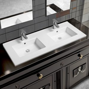4012 ceramic 121cm thin edge double inset basin with rectangular bowl