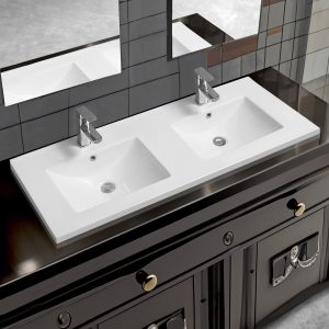 5001 ceramic 121cm mid edge double inset basin with scooped bowl