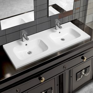 5414 ceramic 121cm mid edge double inset basin with oval bowl