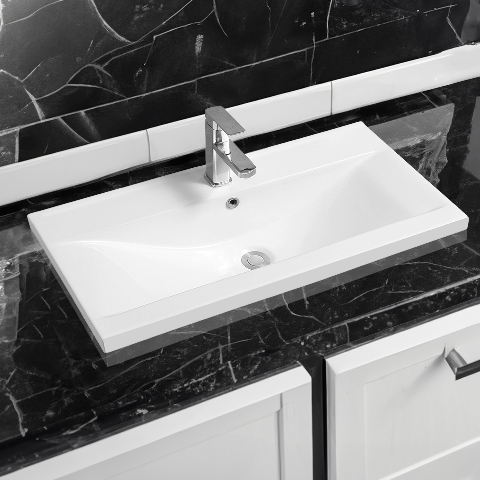 5004 ceramic 81cm mid edge inset basin with dipped bowl