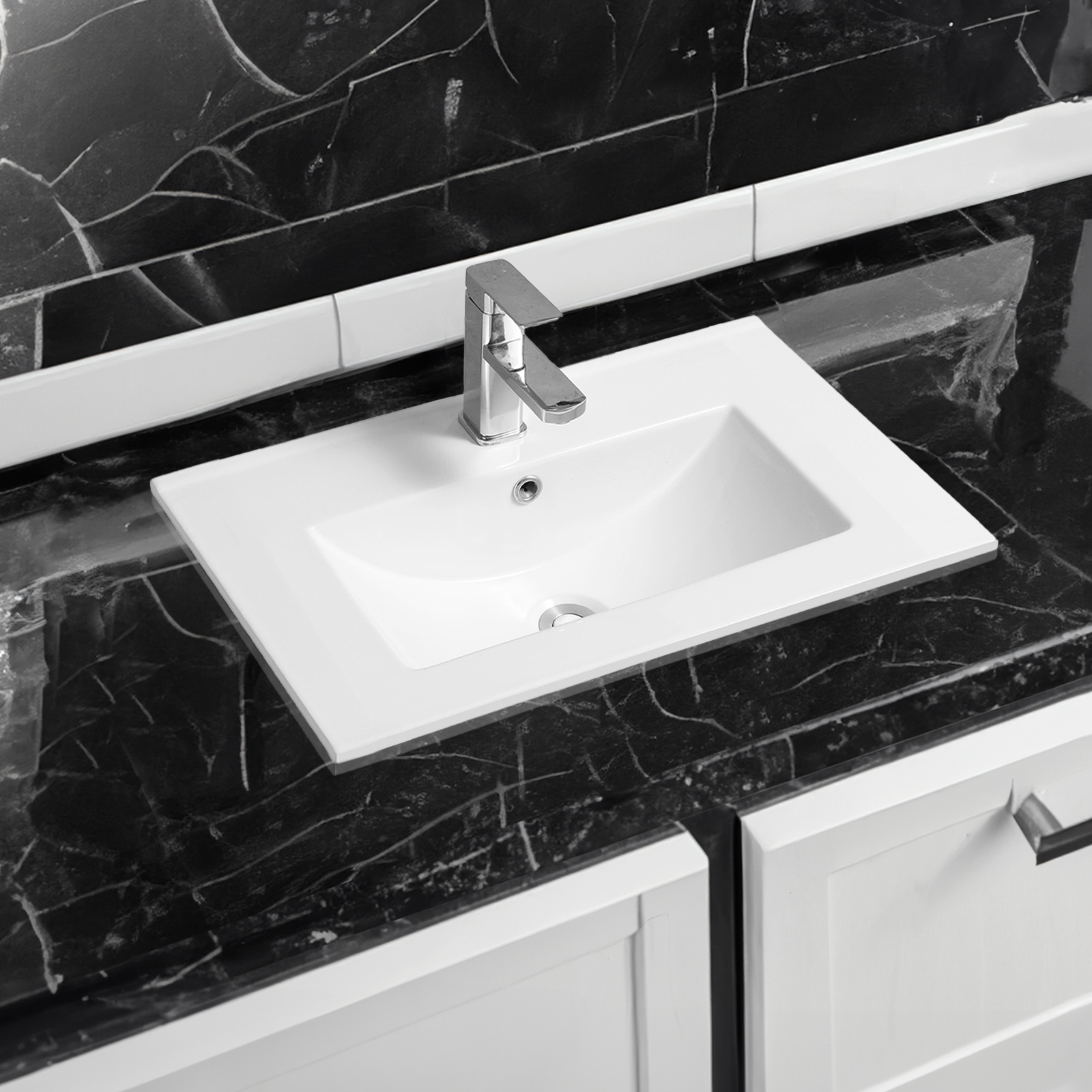 4003 ceramic 61cm thin edge inset basin with deep scoop