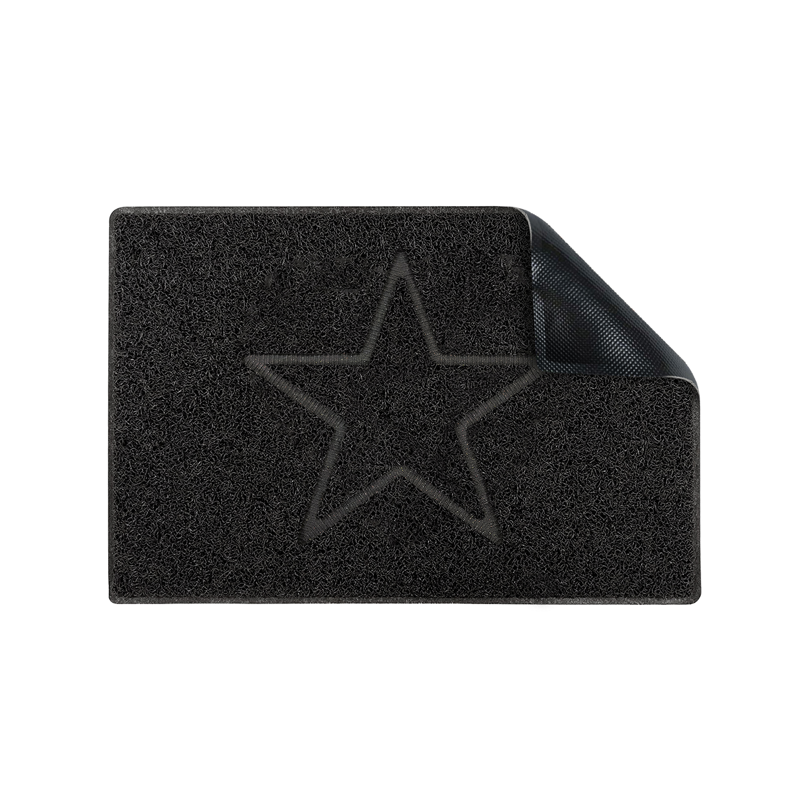 star small embossed doormat in black