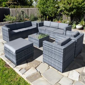 malta rattan 9 seat u shape set in ocean grey