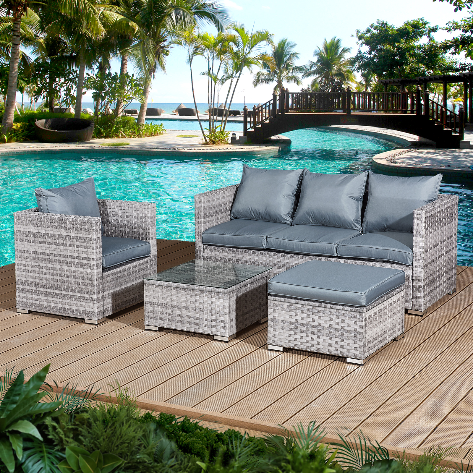 acorn rattan 5 seat lounge sofa set in dove grey