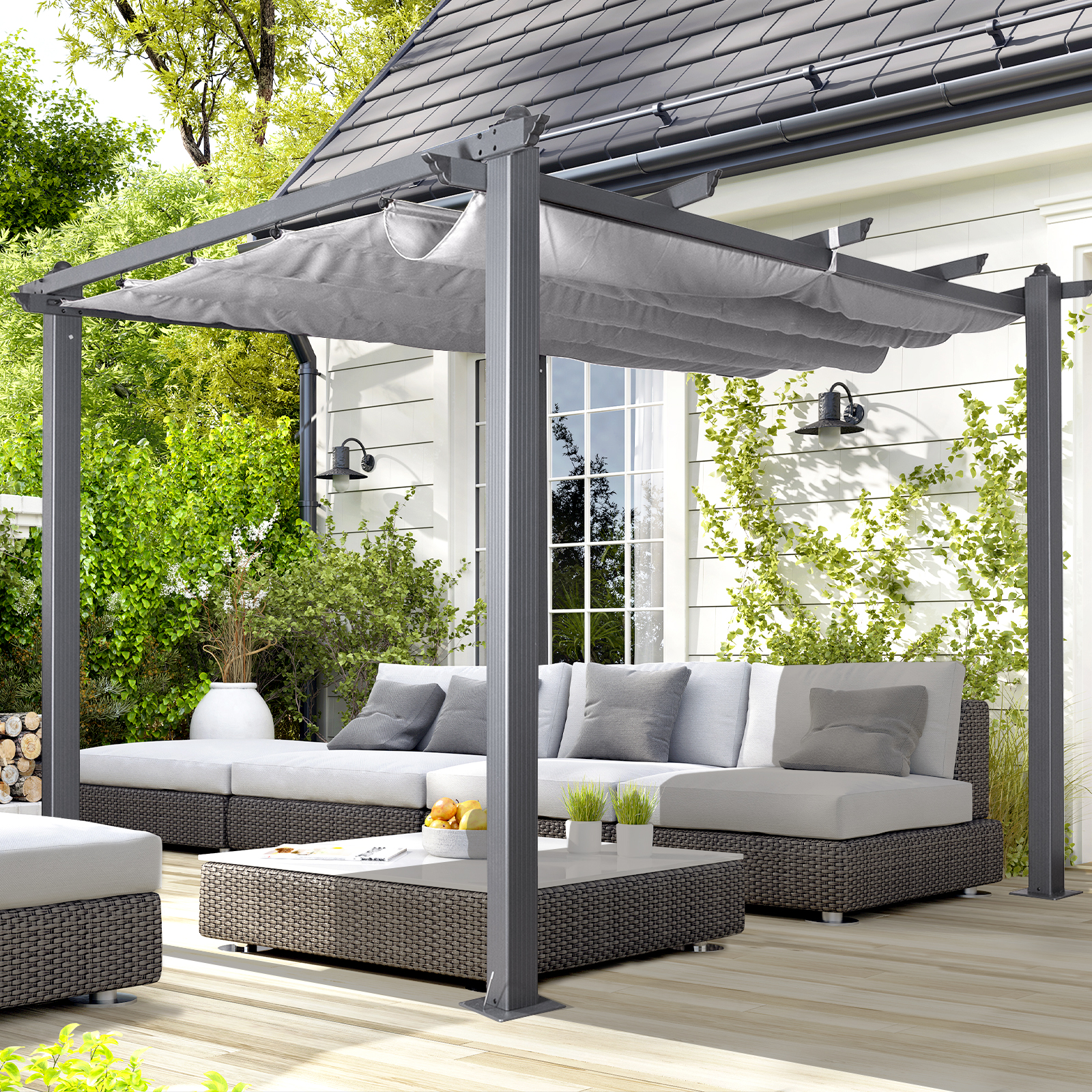 acorn aluminium 3m square pergola gazebo in grey