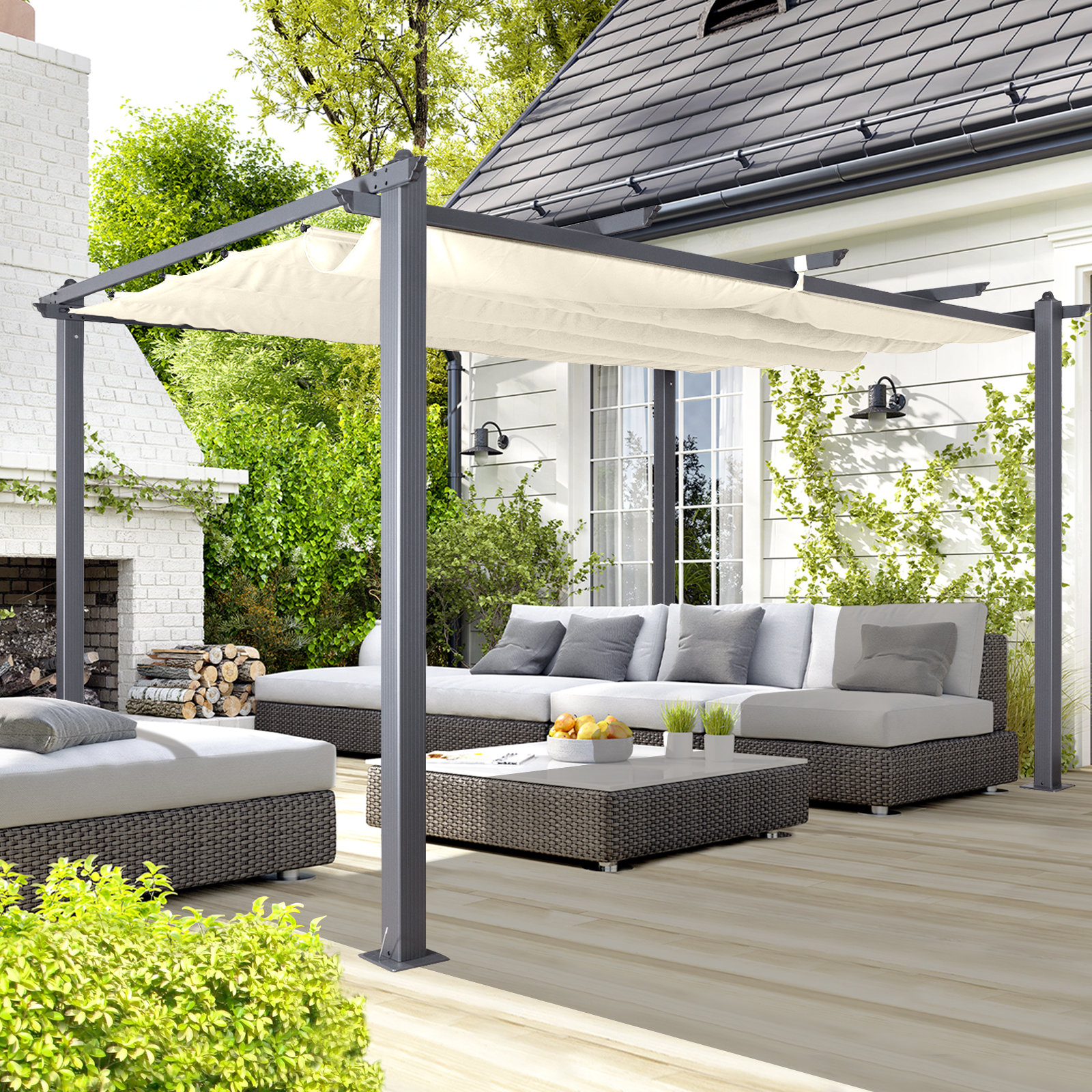 acorn aluminium 4m rectangular pergola gazebo in creamy white