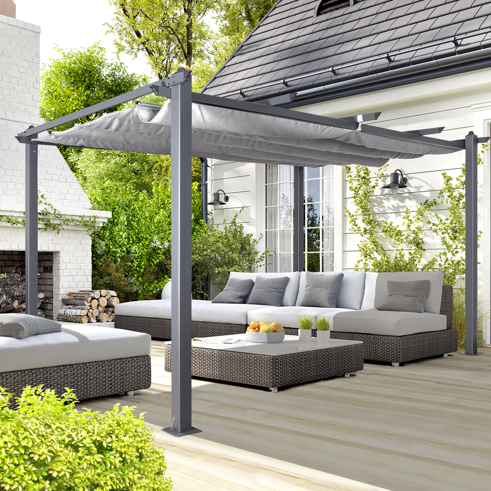 acorn aluminium 4m rectangular pergola gazebo in grey