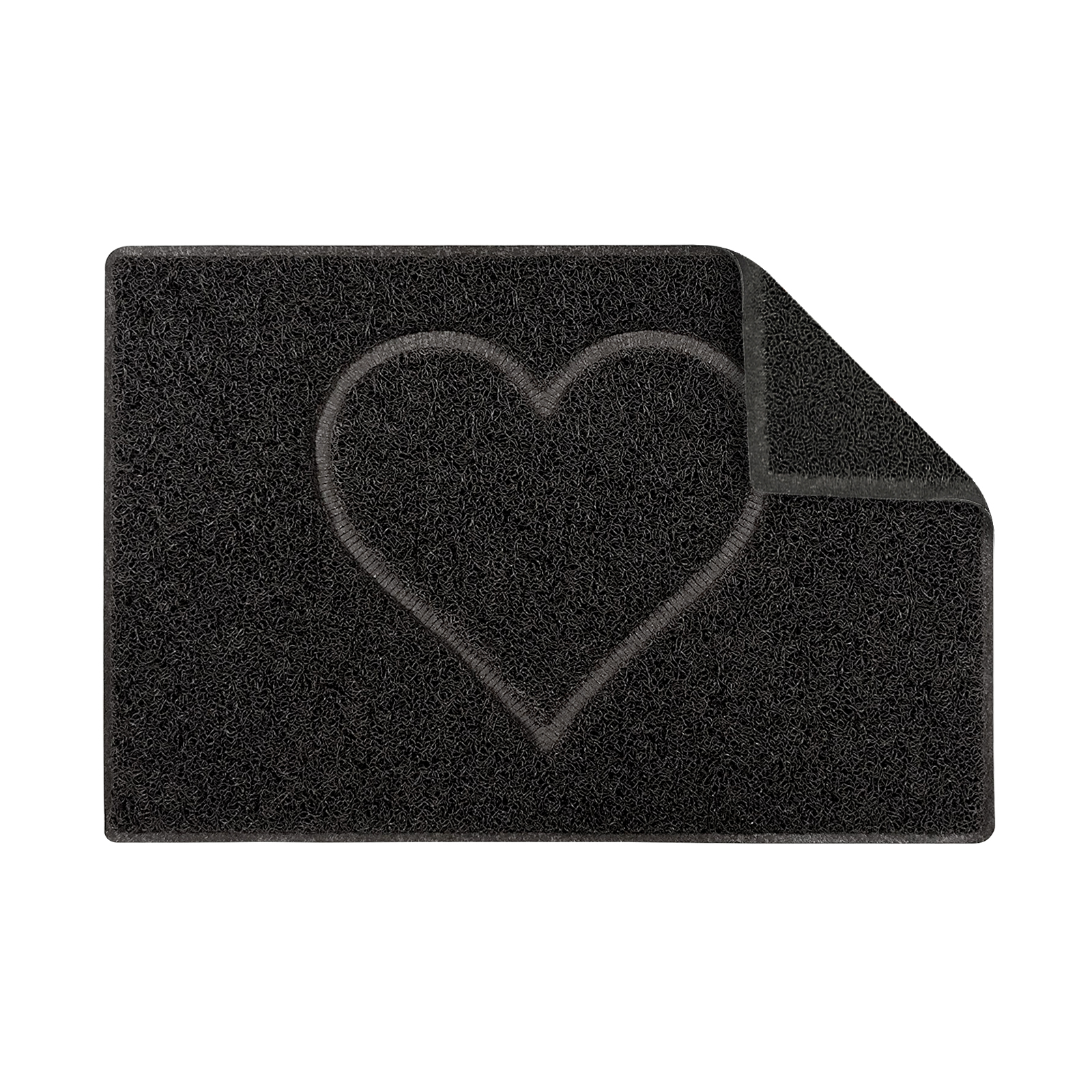 heart large embossed doormat in black with open back