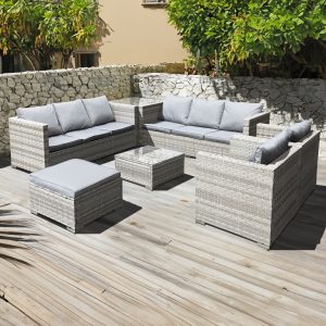 malta rattan 9 seat u shape set in dove grey
