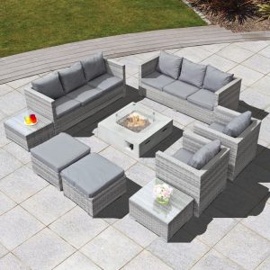 acorn deluxe rattan 10 seat modular sofa set with grc firepit in dove grey