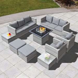 acorn deluxe rattan 10 seat firepit modular set in dove grey