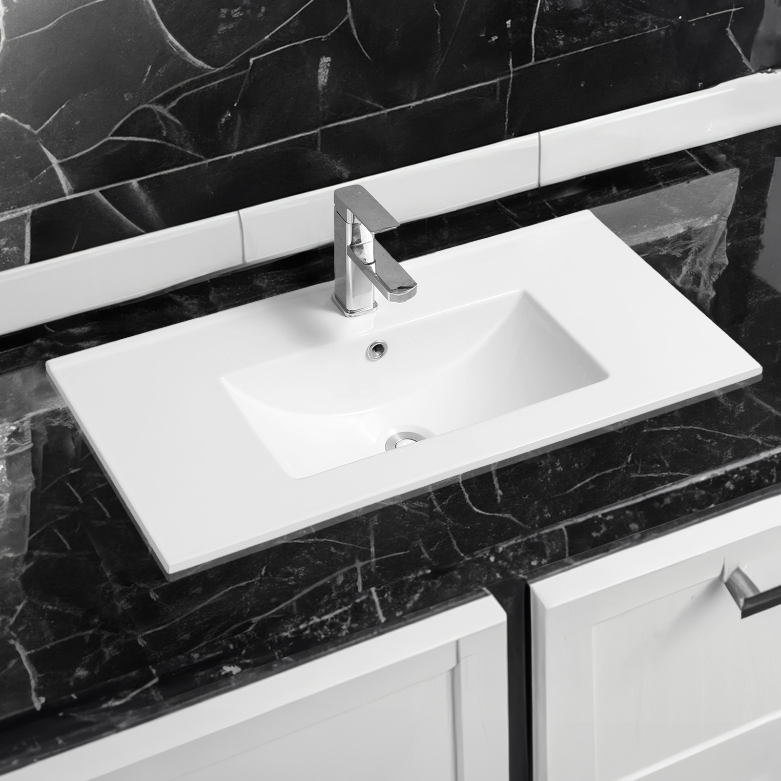 4003 ceramic 81cm thin edge inset basin with deep scoop