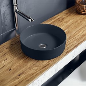 7844 ceramic vert round countertop basin in dark blue