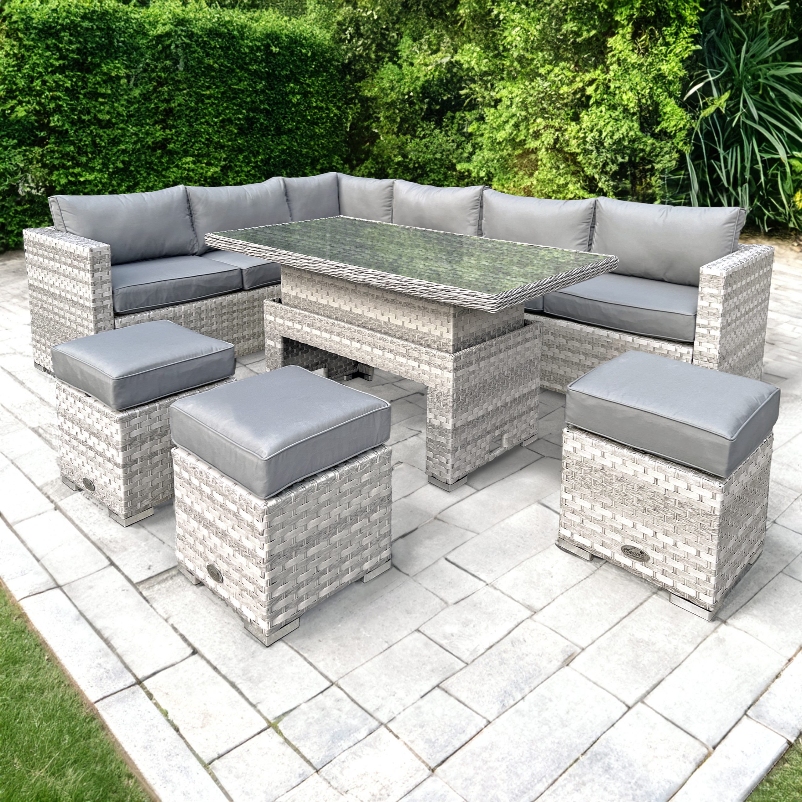 knightsbridge xl rattan 6 seat firepit dining set in dove grey