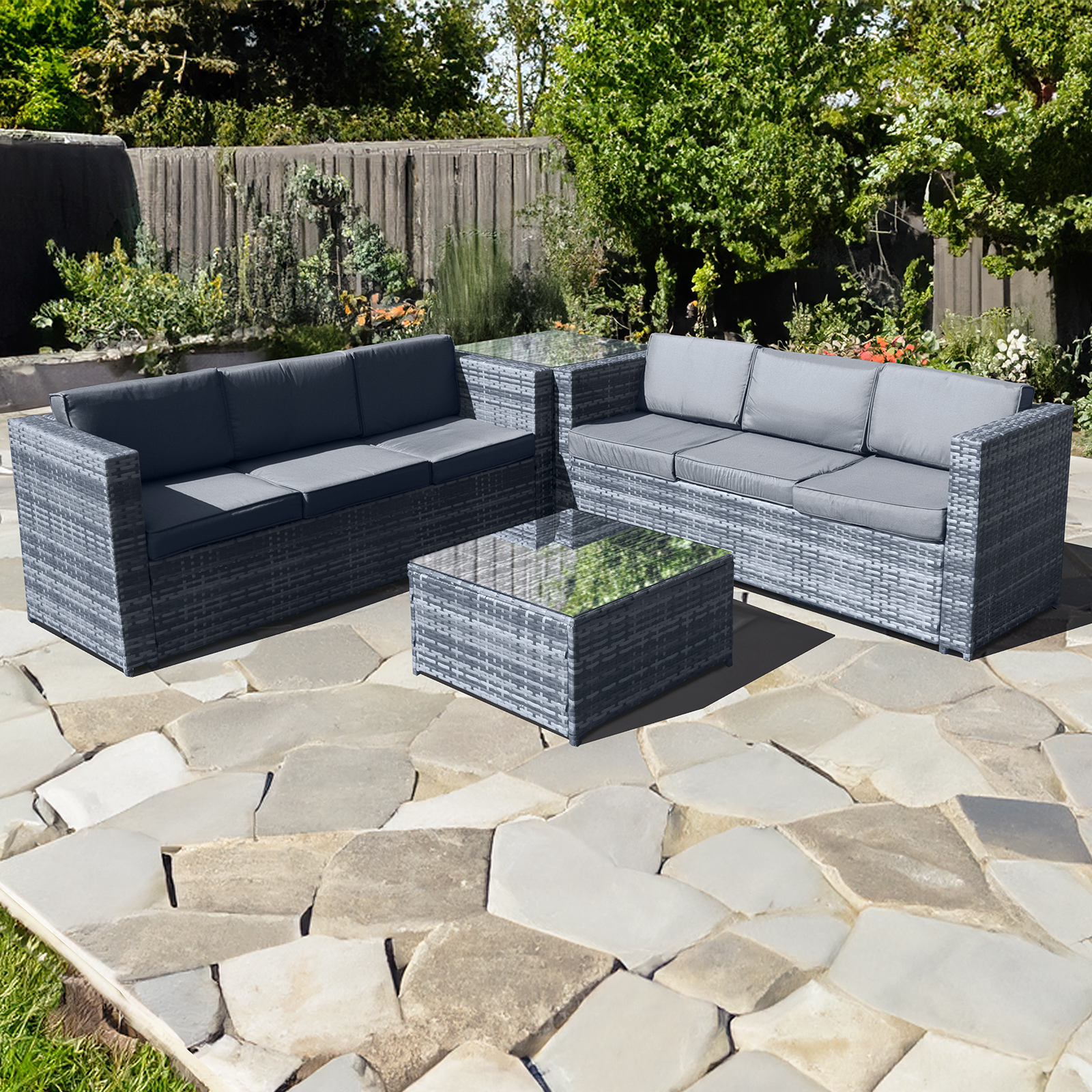 malta rattan 6 seat lounge set in ocean grey