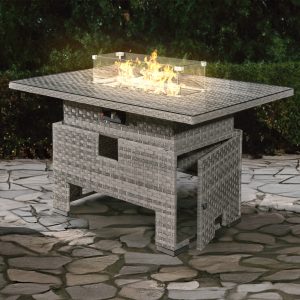 icarus rattan rising firepit table in dove grey