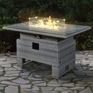 icarus rattan rising firepit table in ocean grey