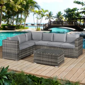 acorn rattan 6 seat corner sofa set in walnut grey