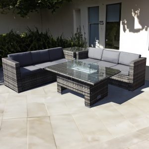acorn deluxe rattan 10 seat firepit modular set in dove grey
