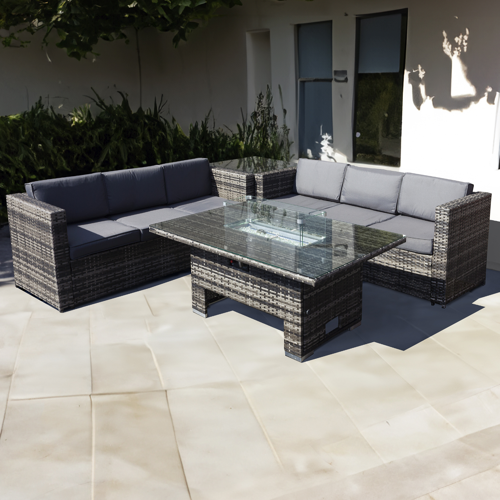 acorn deluxe rattan 10 seat firepit modular set in dove grey