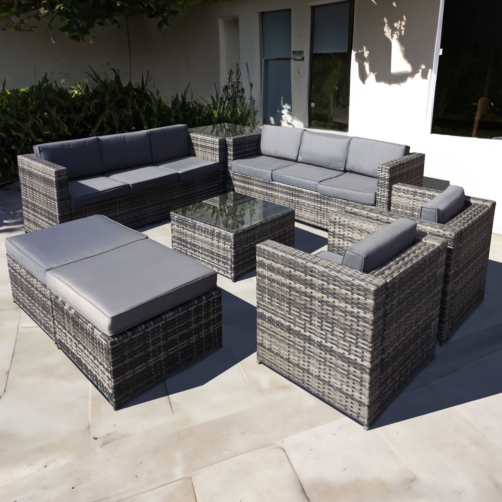 malta rattan 10 seat u shape set in grey walnut with 2 footstools