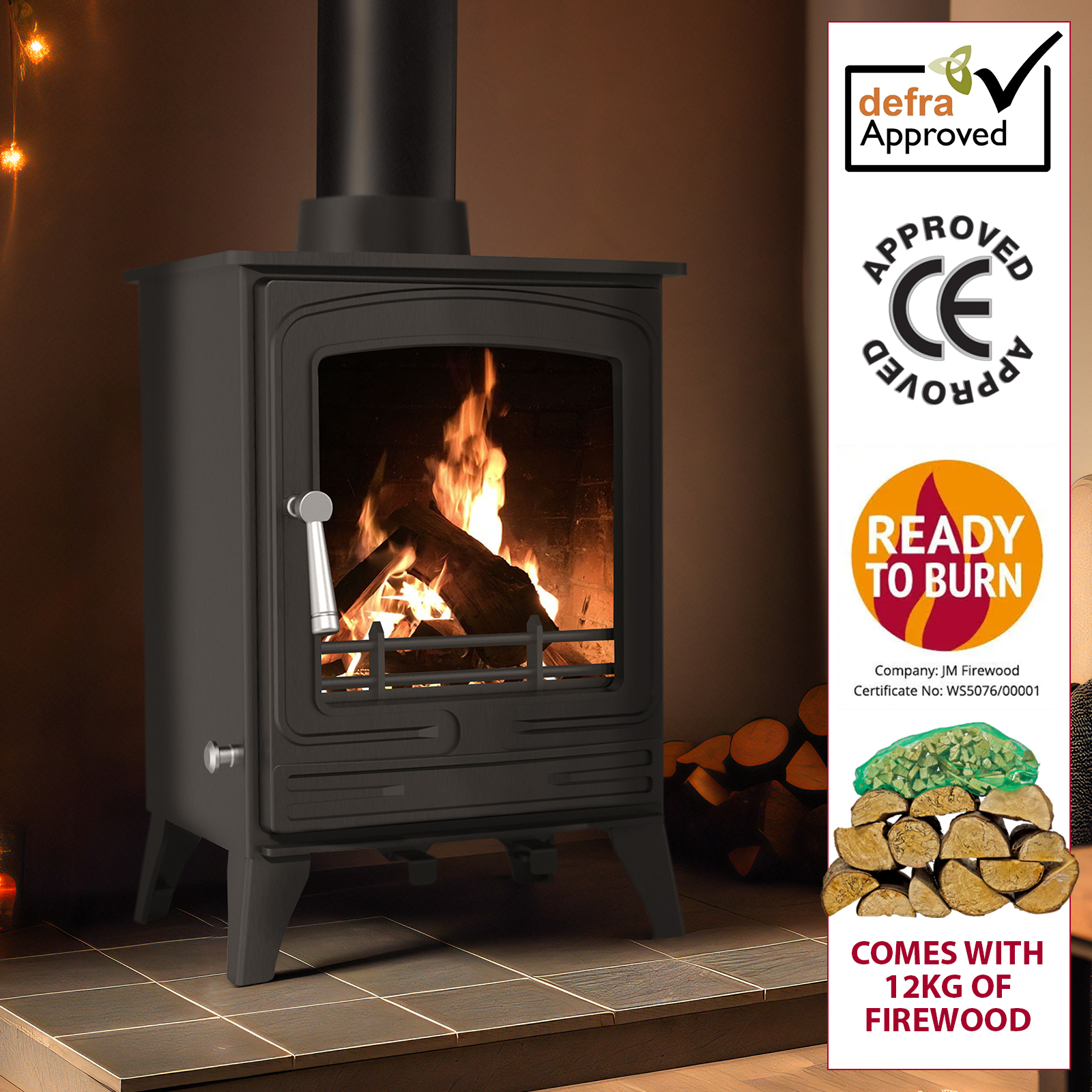 5kw steel eco multifuel stove + firewood starter kit