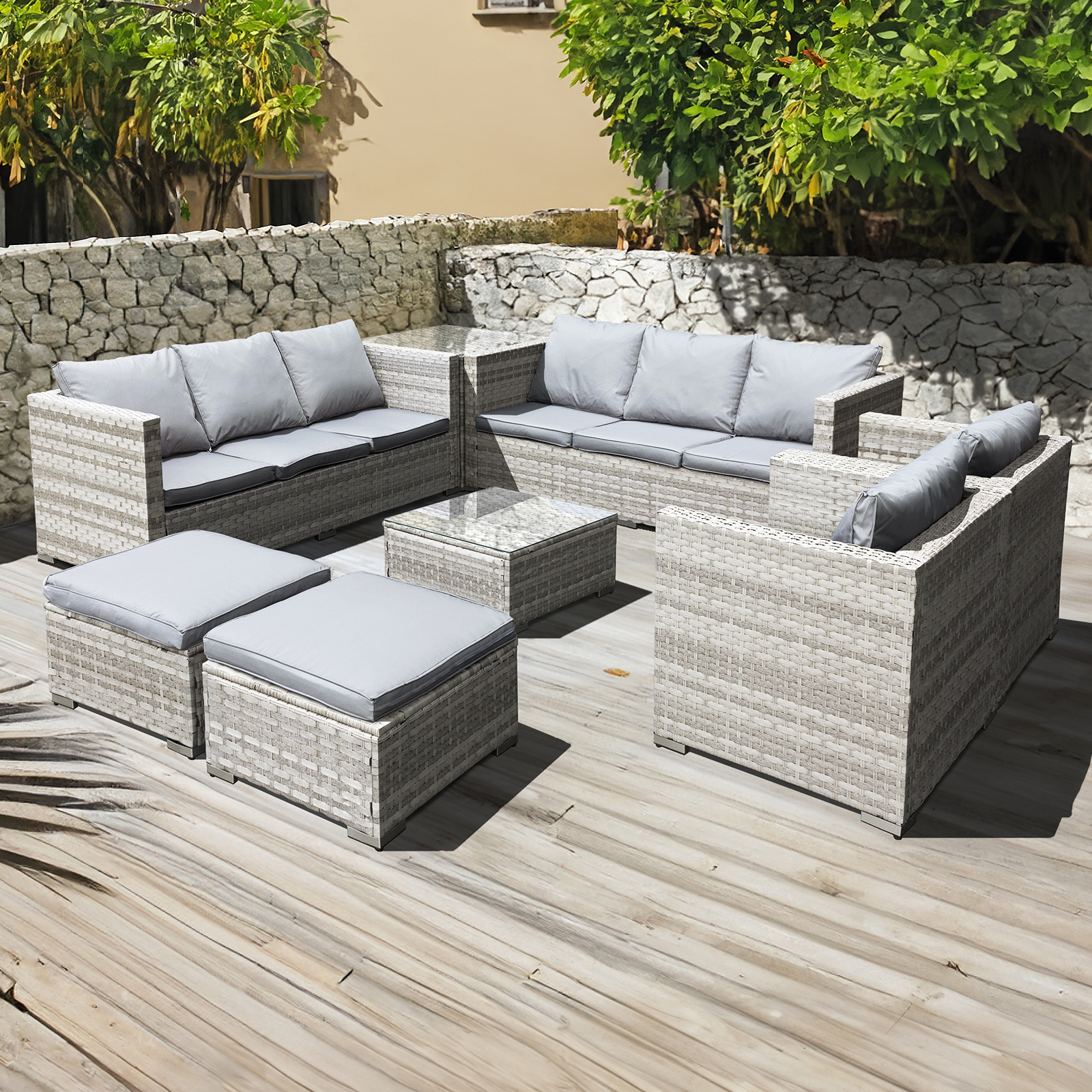 Home malta rattan 10 seat u shape set in dove grey with 2 footstools