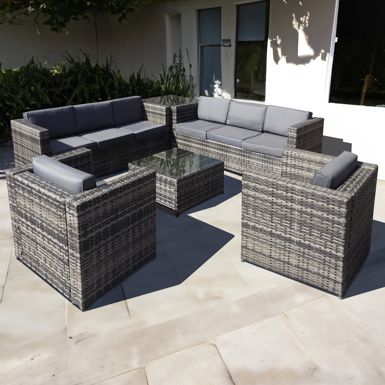 malta rattan 8 seat corner set in walnut grey
