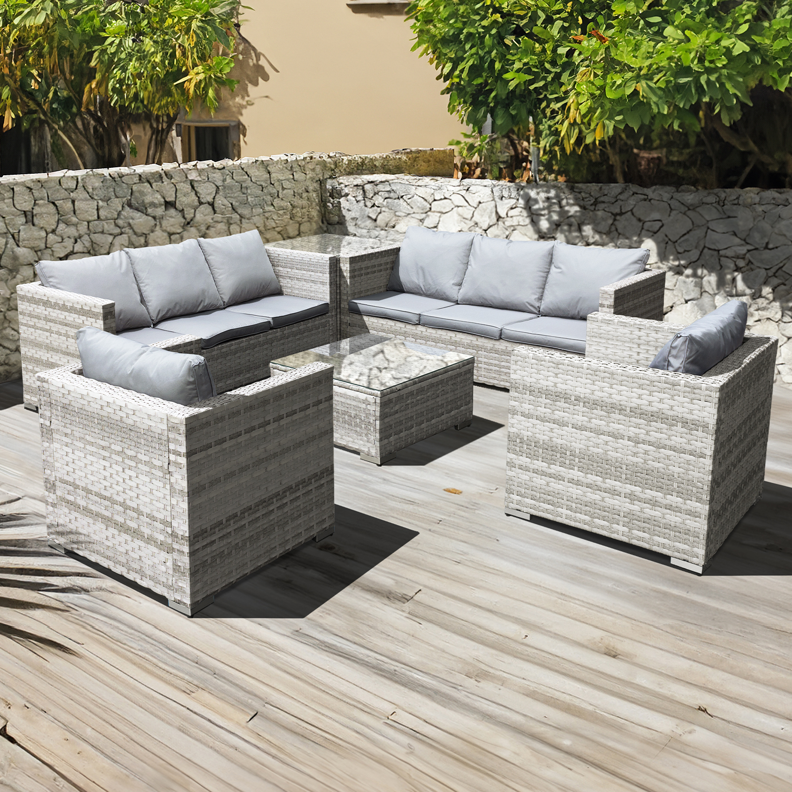 malta rattan 8 seat corner set in dove grey