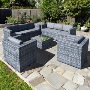 malta rattan 8 seat corner set in ocean grey