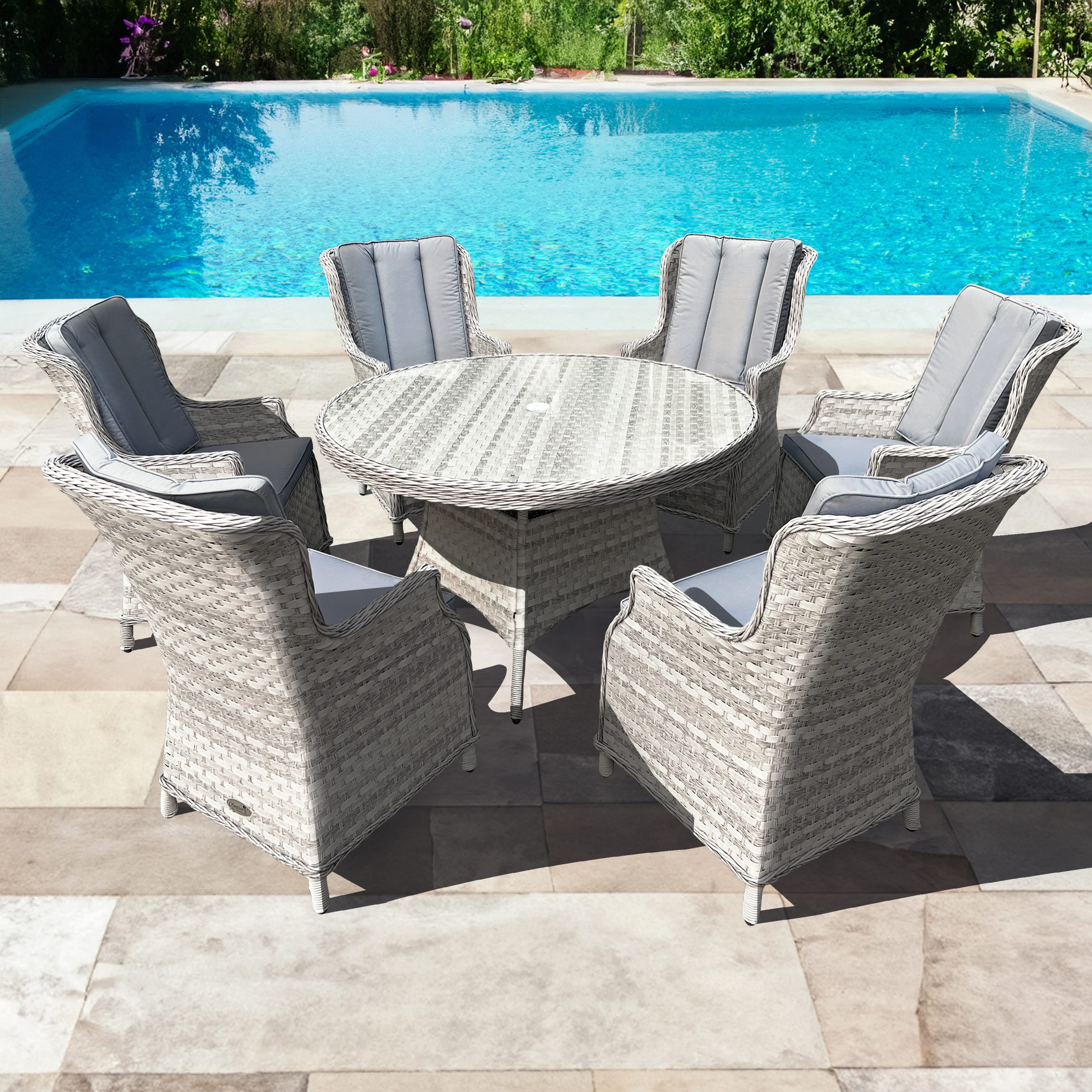 knightsbridge xl rattan 6 seat dining set with 135cm table in dove grey