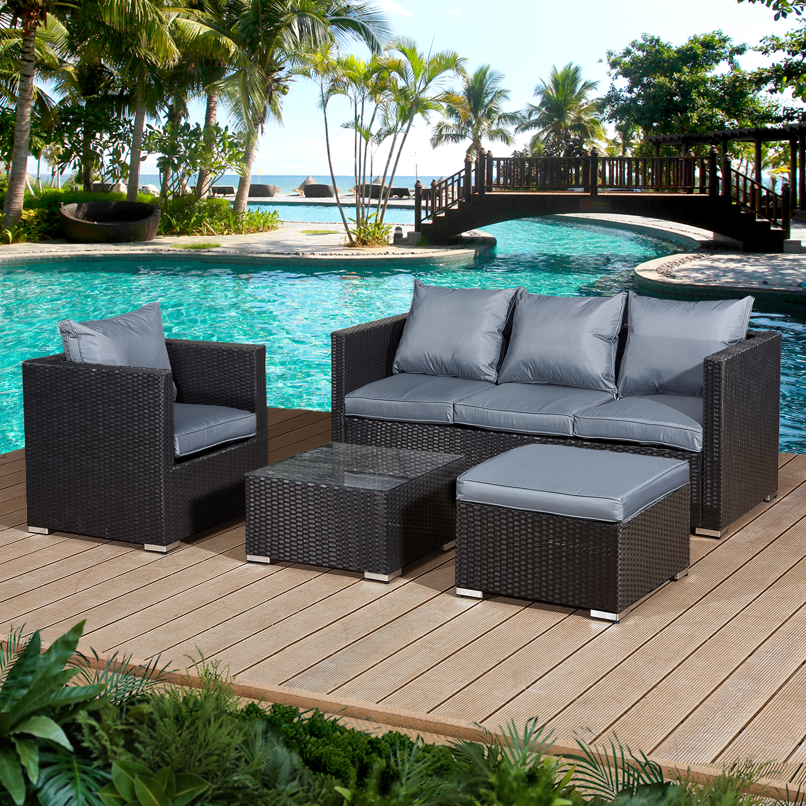 acorn rattan 5 seat lounge sofa set in black